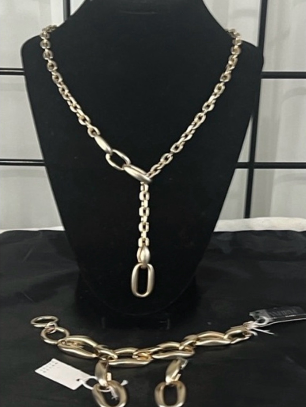 White House Black Market Gold-Tone Link Necklace, Bracelet, and Earrings Set